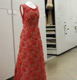 A coral-encrusted couture gown, worn by Grace Kelly in 1965, which is now in Drexel's collection. 